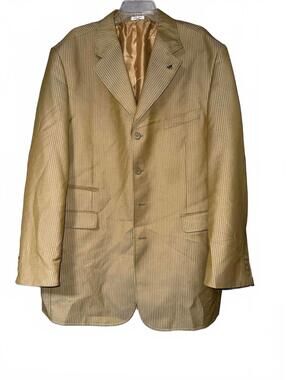 E.J. Samuel Men's Beige Pinstripe Blazer with Lapel Pin